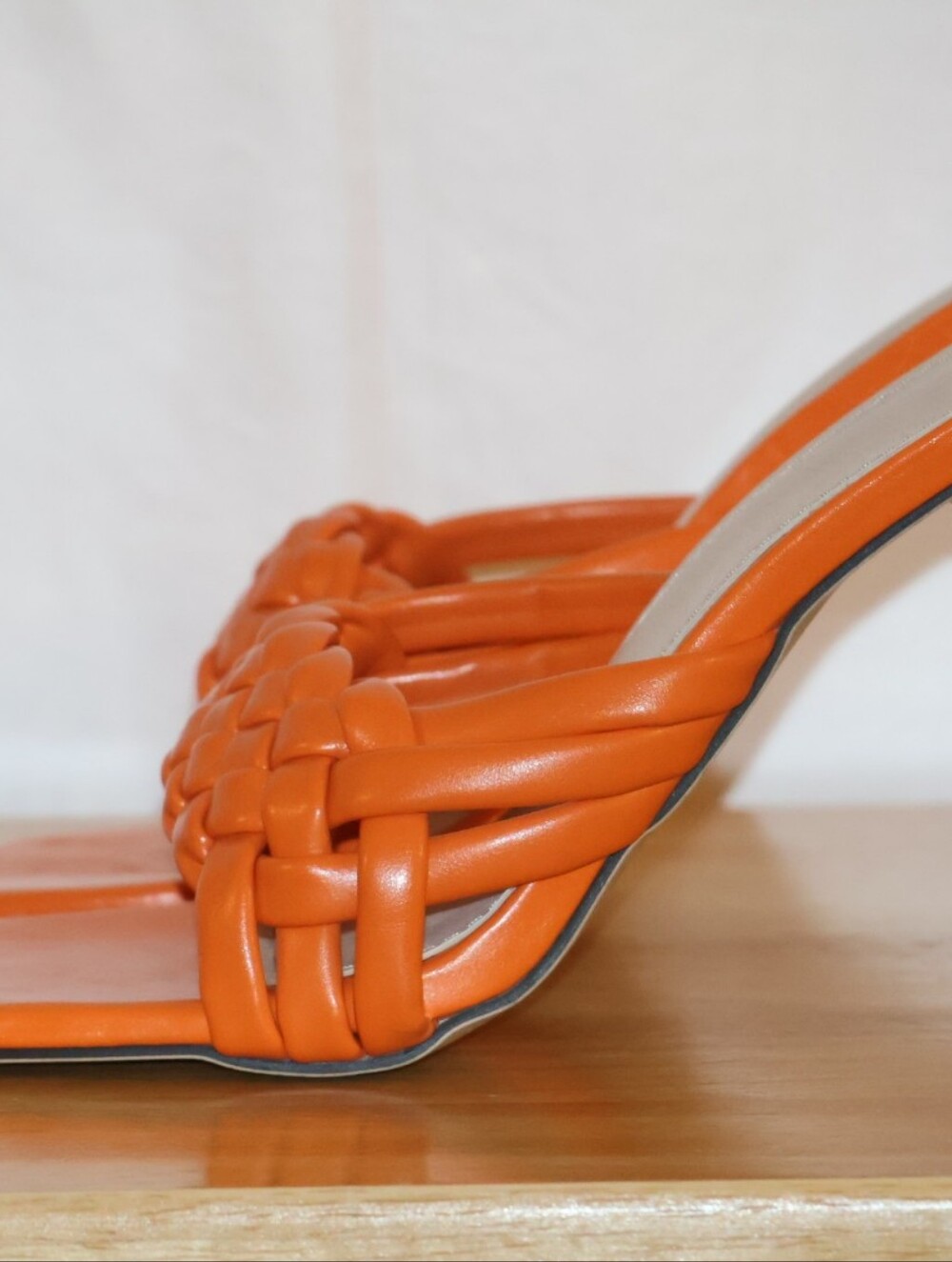 Orange Braided Woven Slide Sandal High Heels. - Picture 2 of 10